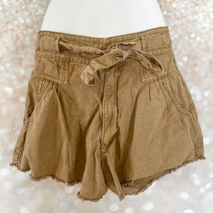 Free People khaki high waisted shorts with belt tie